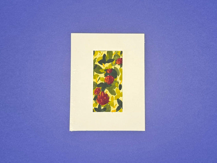 A gorgeous original garden floral in golden yellow, greens and warm and deep reds. Part of Stella and Dorrie Studio's LUCE collection. 