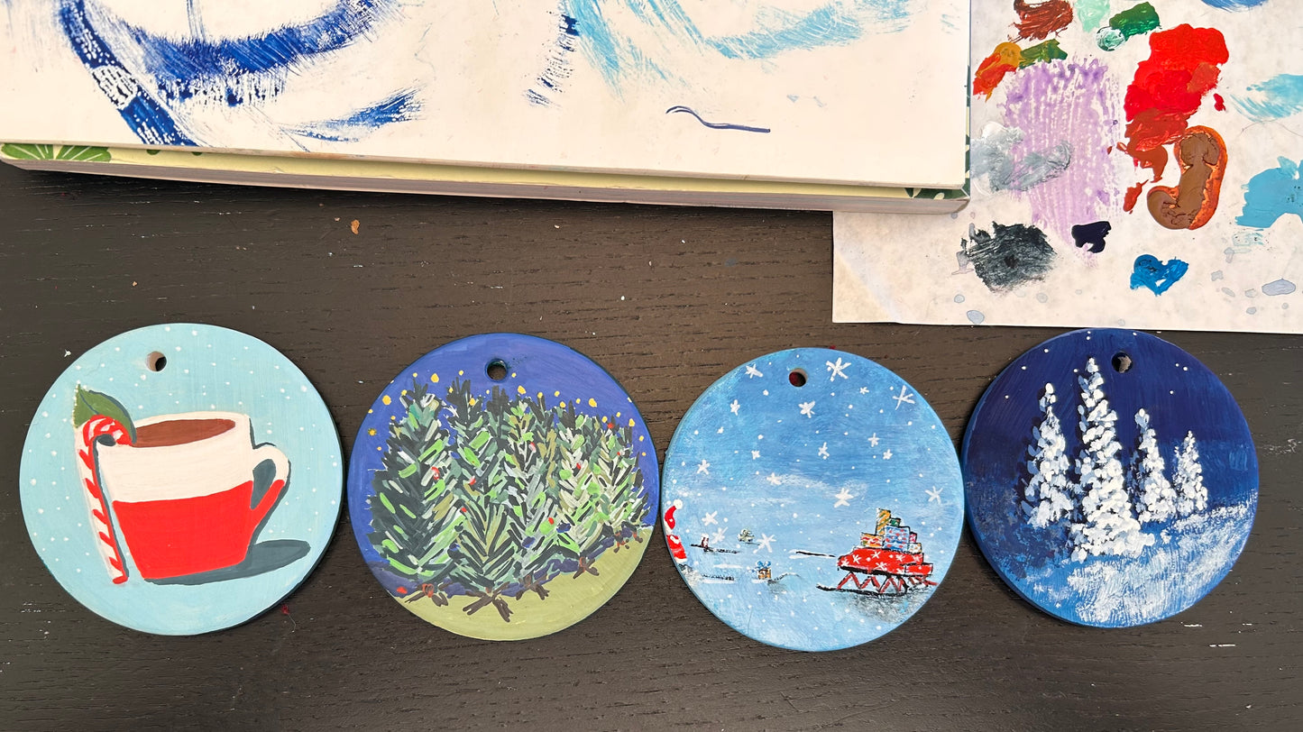 Hand-Painted Ornament – "The Good Mug and Some Cocoa" (One of a Kind)