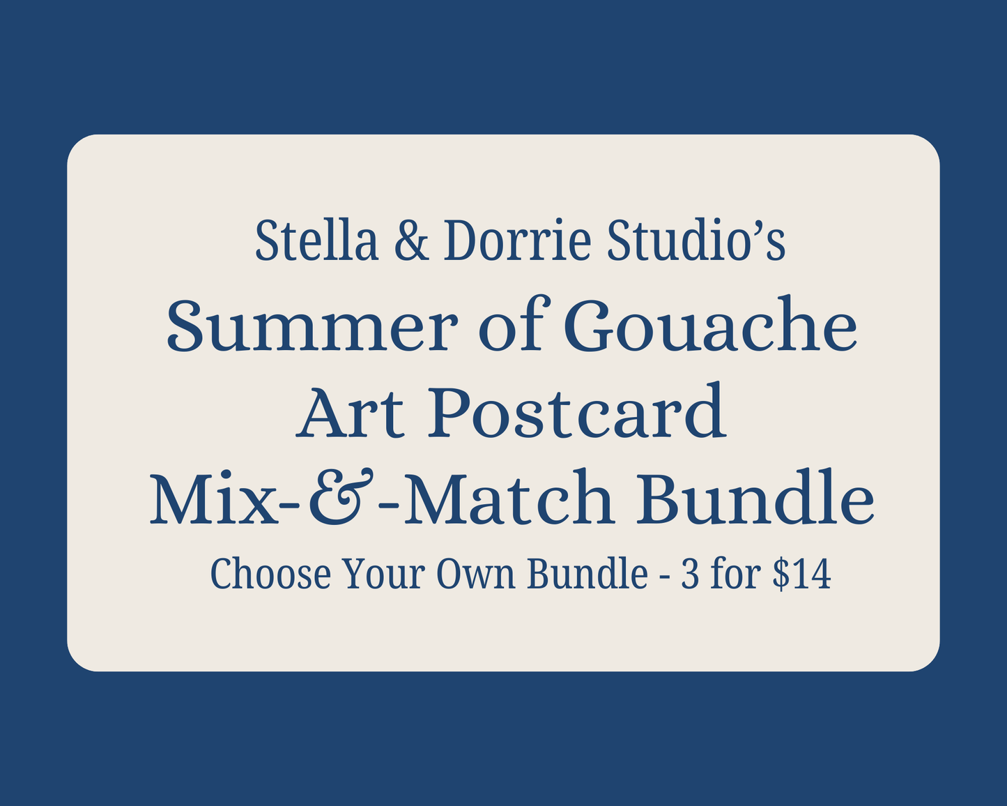Stella & Dorrie Studio's Summer of Gouache Art Postcard Mix-&-Match Bundle on a blue background