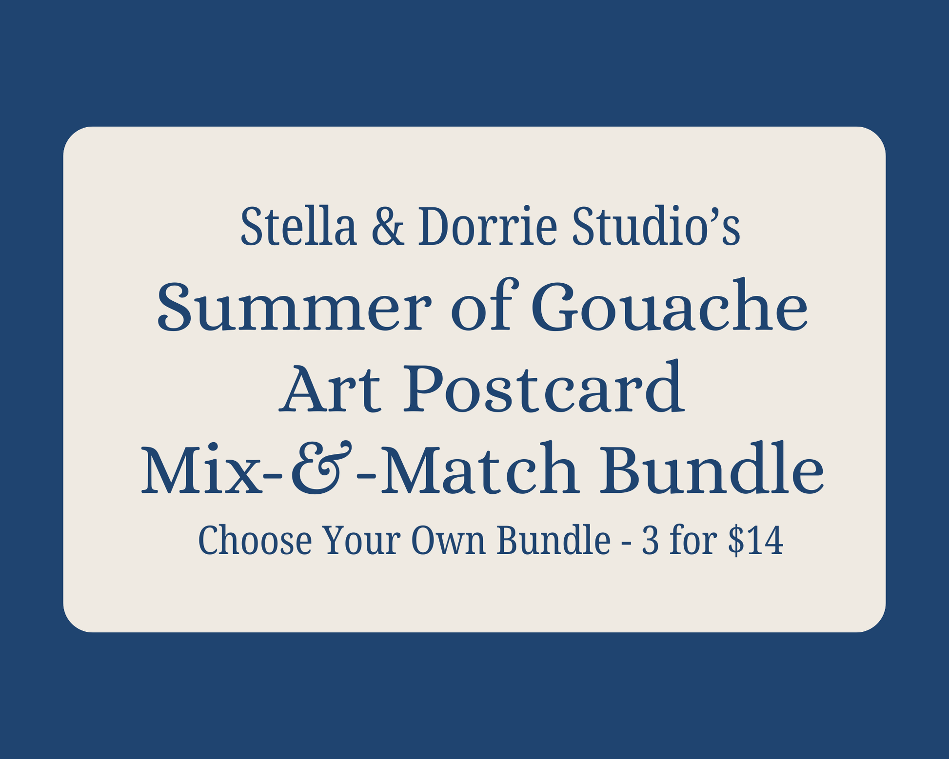 Stella & Dorrie Studio's Summer of Gouache Art Postcard Mix-&-Match Bundle on a blue background