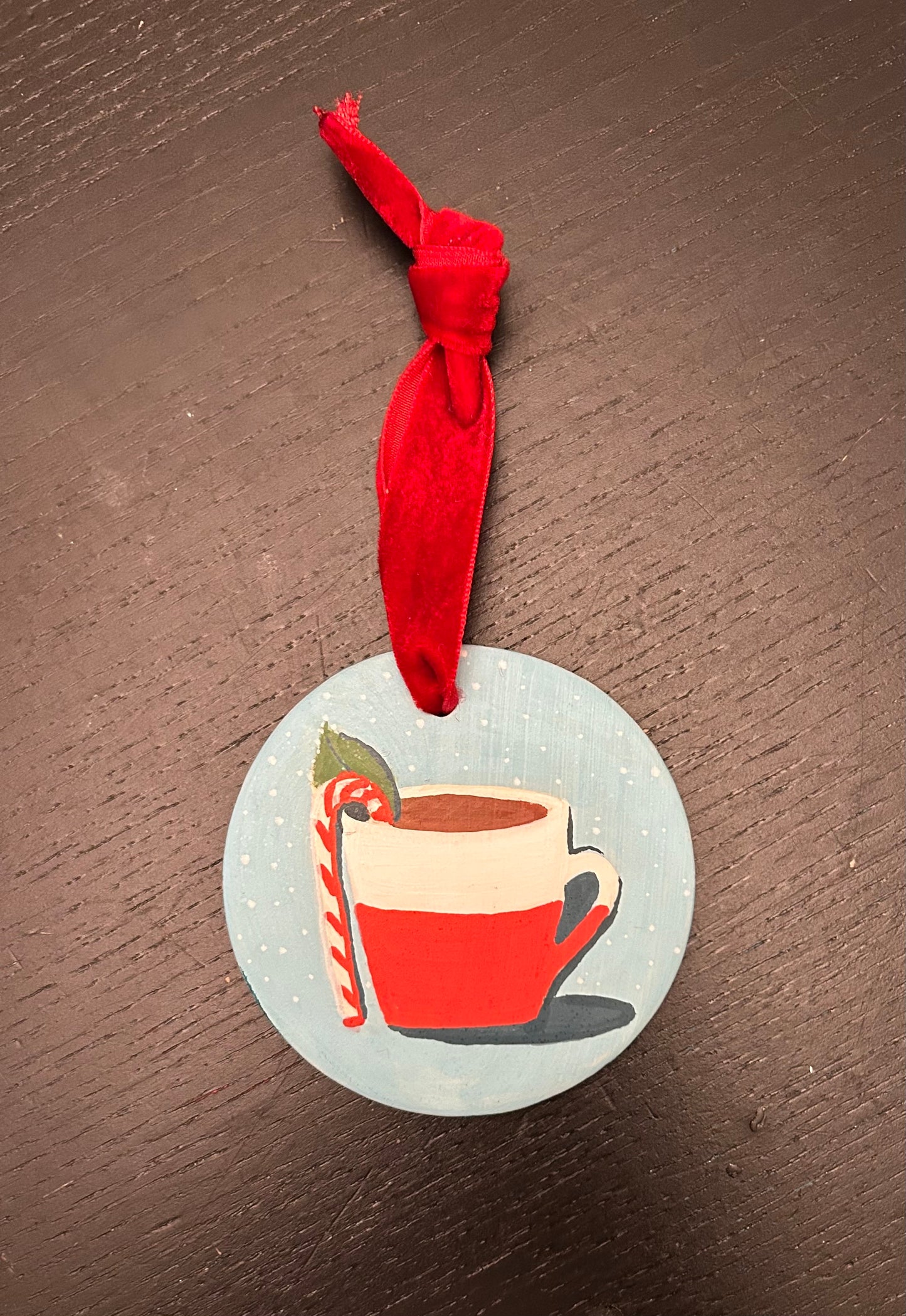 Hand-Painted Ornament – "The Good Mug and Some Cocoa" (One of a Kind)
